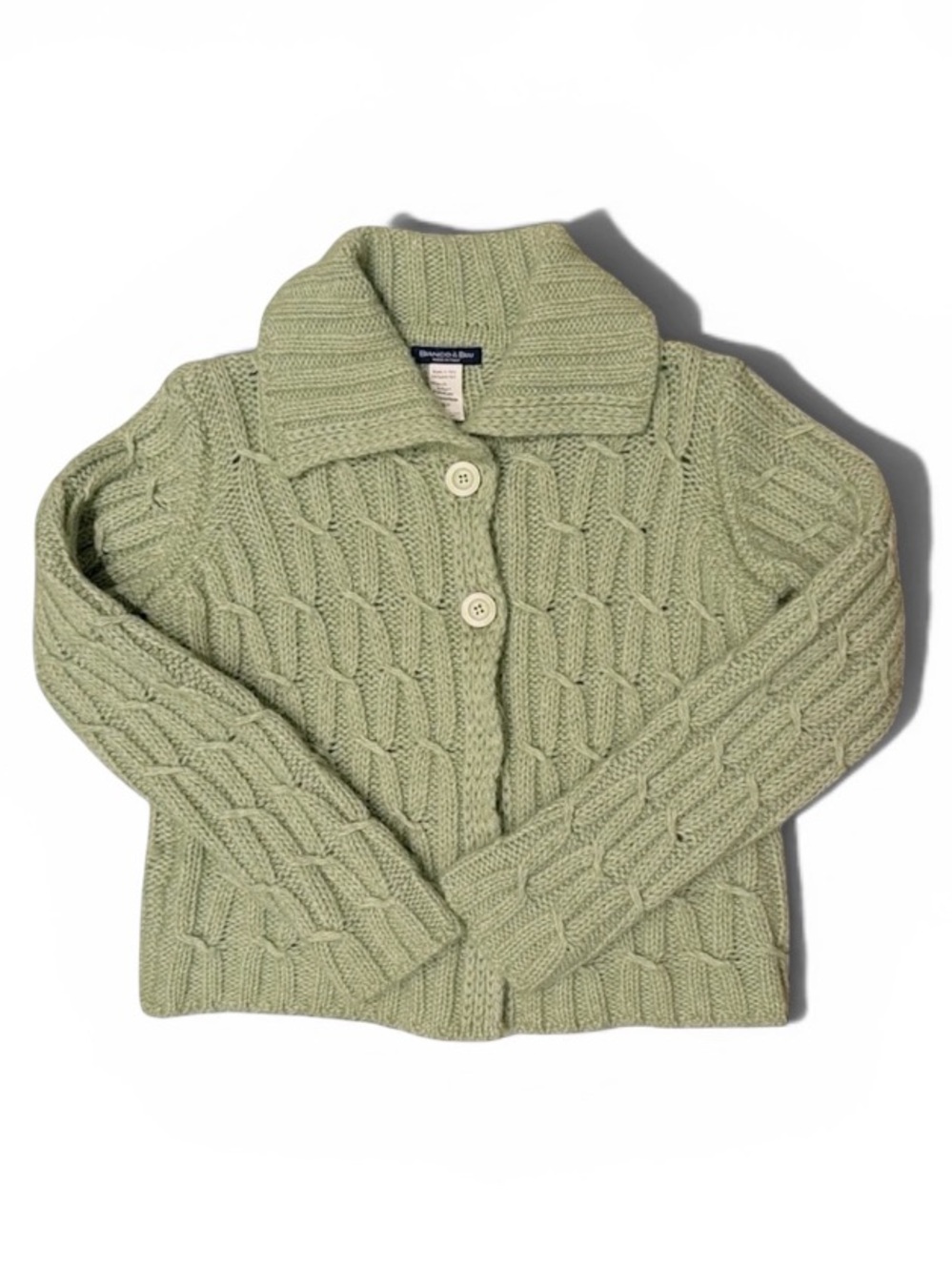Bianco & Blue Alpaca-Wool Blend Light Green Olive Knit Cardigan Vintage Size S
